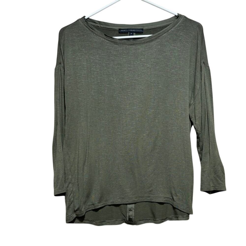 White House Black Market Olive Green Shimmer Long Sleeve Top SP Small Petite - Picture 1 of 9